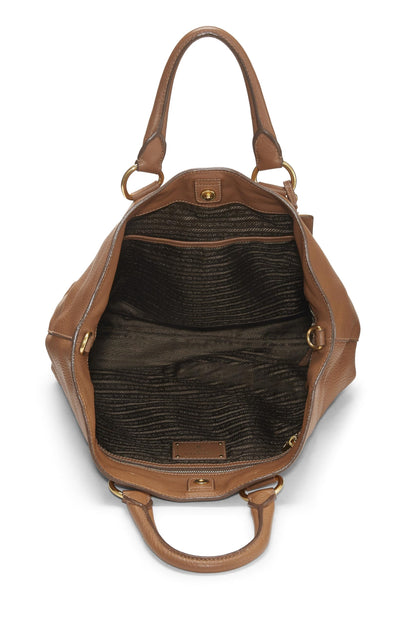 Prada,  Brown Vitello Daino Phenix Convertible Shopping Tote, Brown