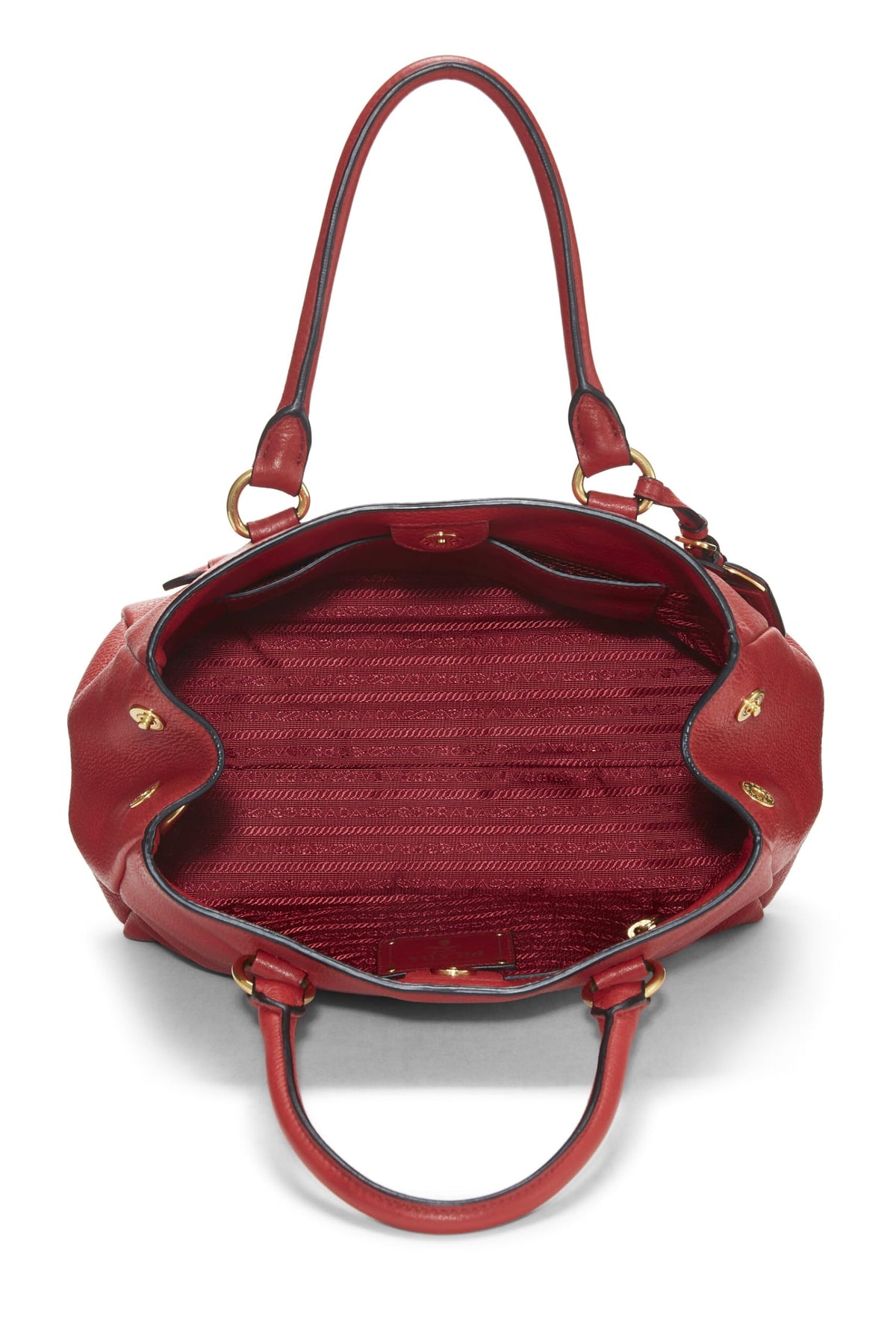 Prada,  Red Vitello Daino Convertible Tote Small, Red