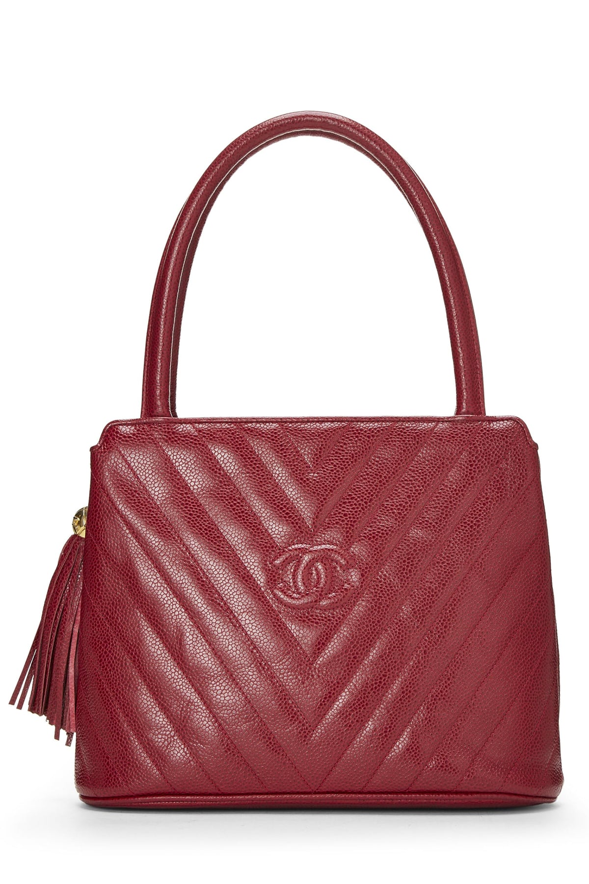 Chanel,  Red Quilted Caviar Handbag, Burgundy