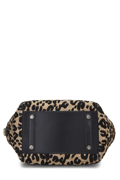 Louis Vuitton,  Tan & Black Leopard Chenille Tapestry North-South Tote, Black