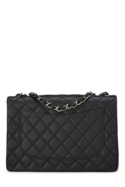 Chanel,  Black Quilted Caviar Half Flap Jumbo, Black