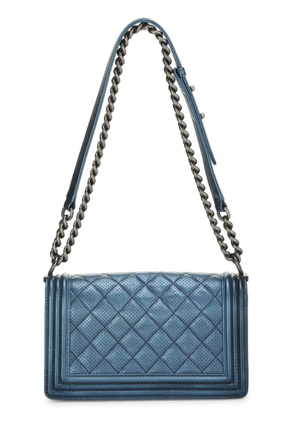 Chanel,  Iridescent Navy Perforated Boy Bag Medium, Navy