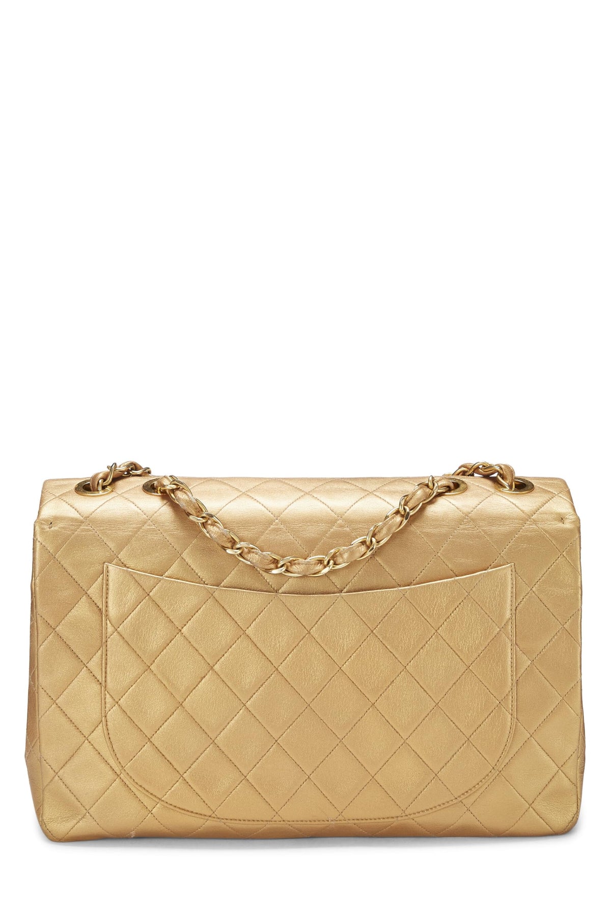 Chanel,  Gold Quilted Lambskin Half Flap Jumbo, Gold