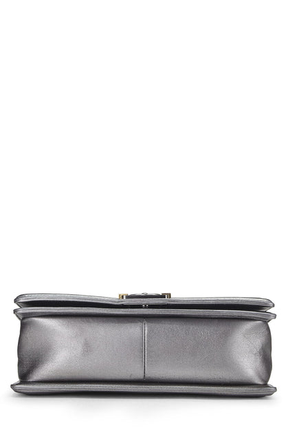 Chanel,  Silver Cube Embossed Calfskin Boy Bag Medium, Silver