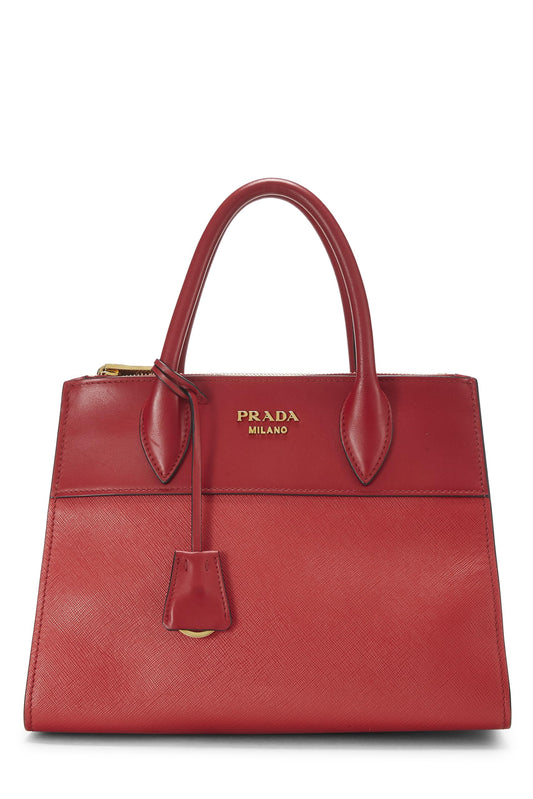 Prada,  Red Saffiano Paradigme City Shoulder Bag Medium, Red