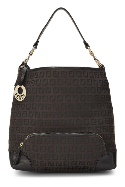 Fendi,  Black Zucchino Canvas Hobo, Black