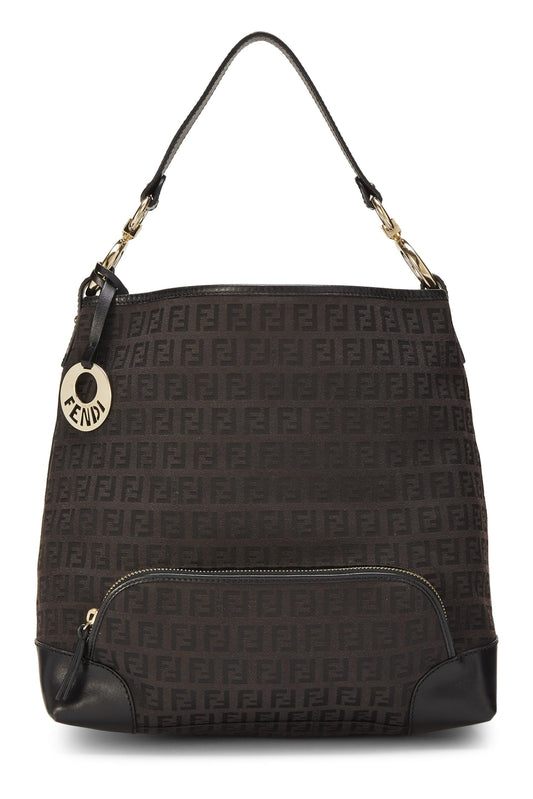Fendi,  Black Zucchino Canvas Hobo, Black