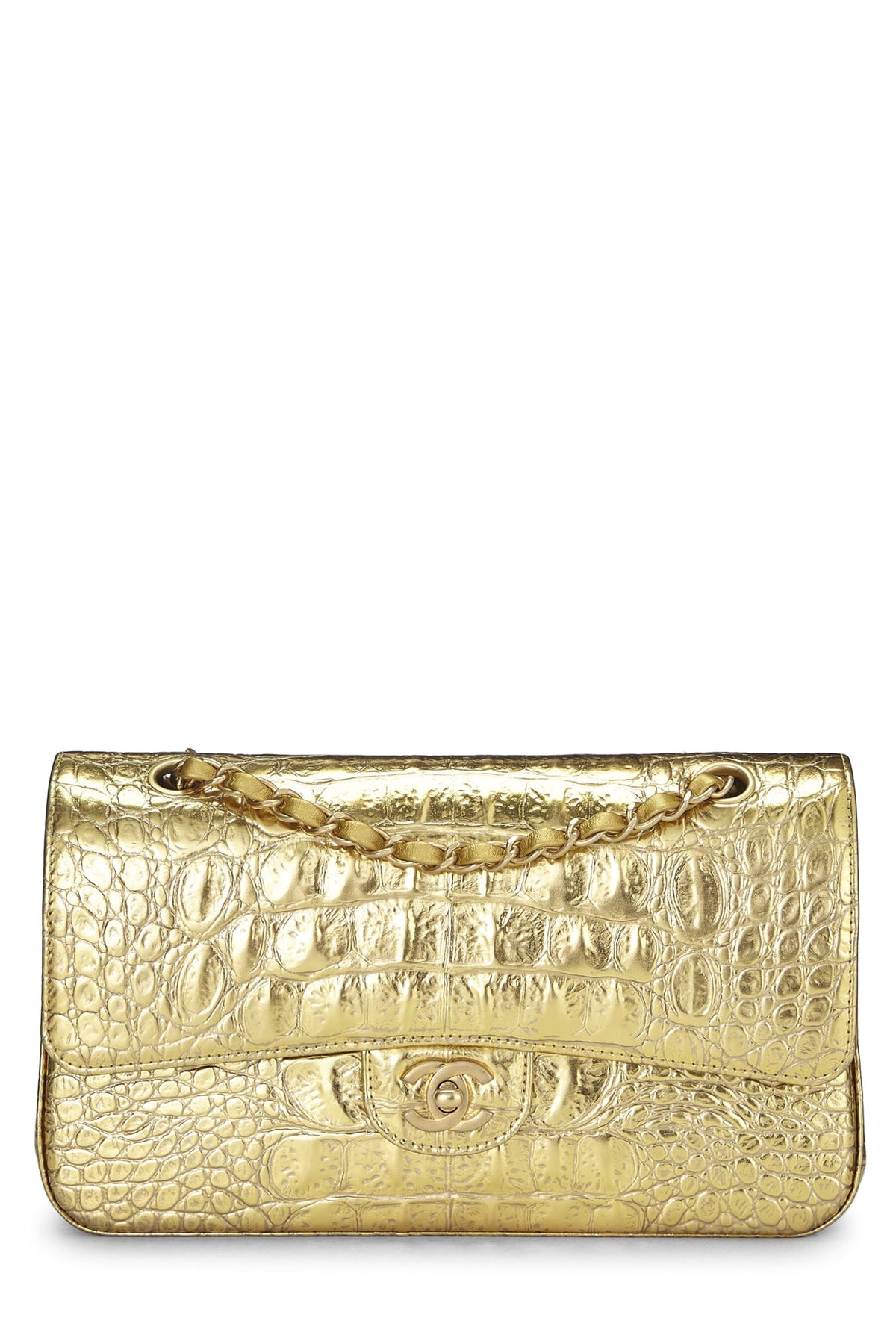 Chanel,  Gold Embossed Classic Double Flap Small, Gold
