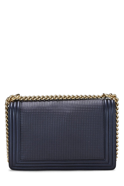 Chanel,  Navy Cube Embossed Calfskin Boy Bag Large, Navy