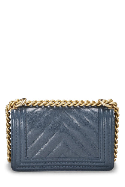Chanel,  Blue Chevron Caviar Boy Bag Small, Blue