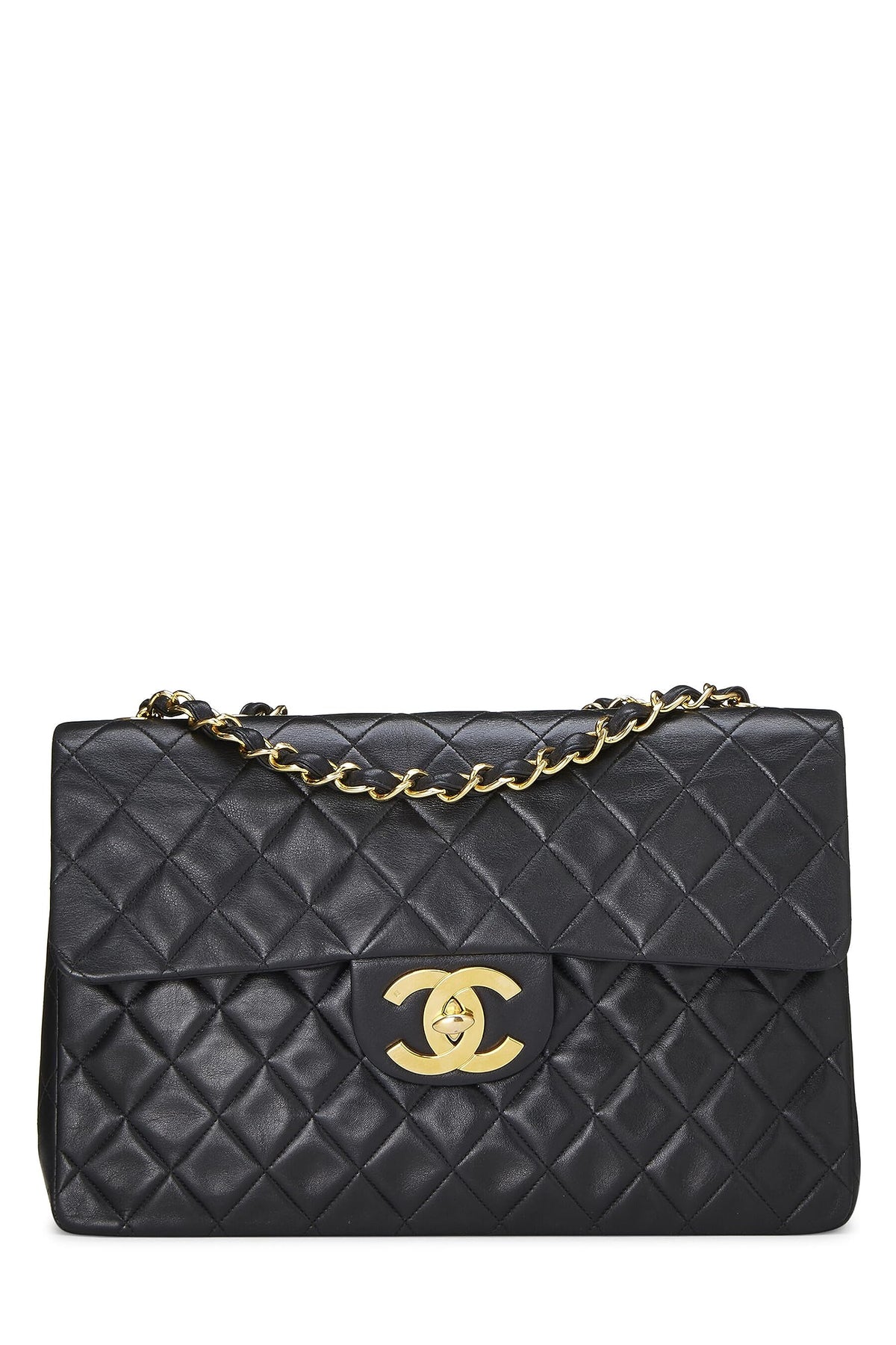 Chanel,  Black Quilted Lambskin Half Flap Maxi, Black