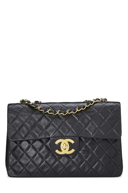 Chanel,  Black Quilted Lambskin Half Flap Maxi, Black