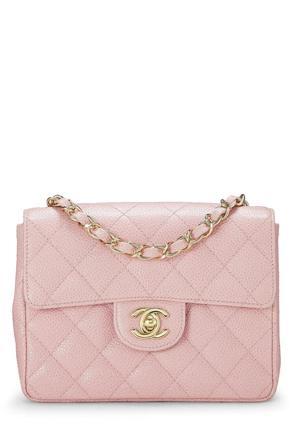 Chanel,  Pink Quilted Caviar Classic Square Flap Mini, Pink