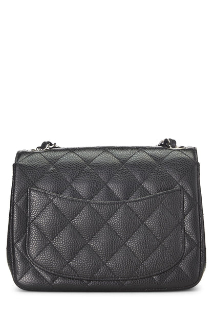 Chanel,  Black Quilted Caviar Classic Square Flap Mini, Black