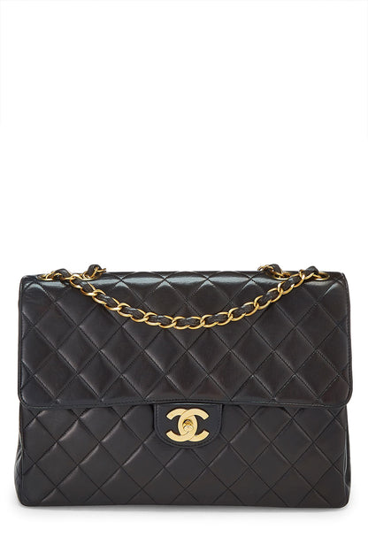 Chanel,  Black Quilted Lambskin Half Flap Jumbo, Black