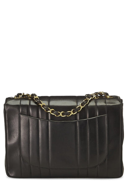 Chanel,  Black Vertical Lambskin Half Flap Jumbo, Black