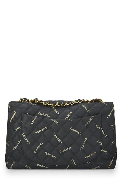 Chanel,  Black Canvas Logo Half Flap Maxi, Black