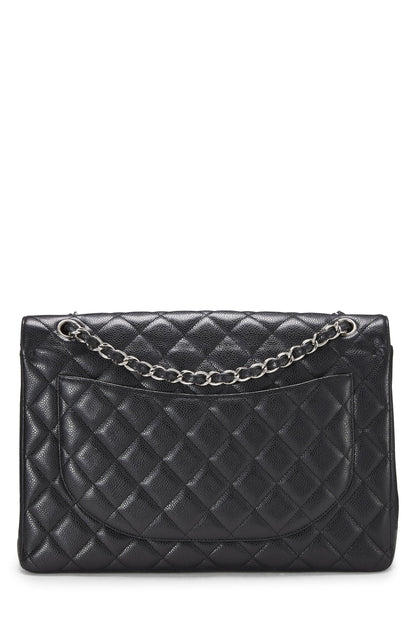 Chanel,  Black Quilted Caviar New Classic Double Flap Maxi, Black