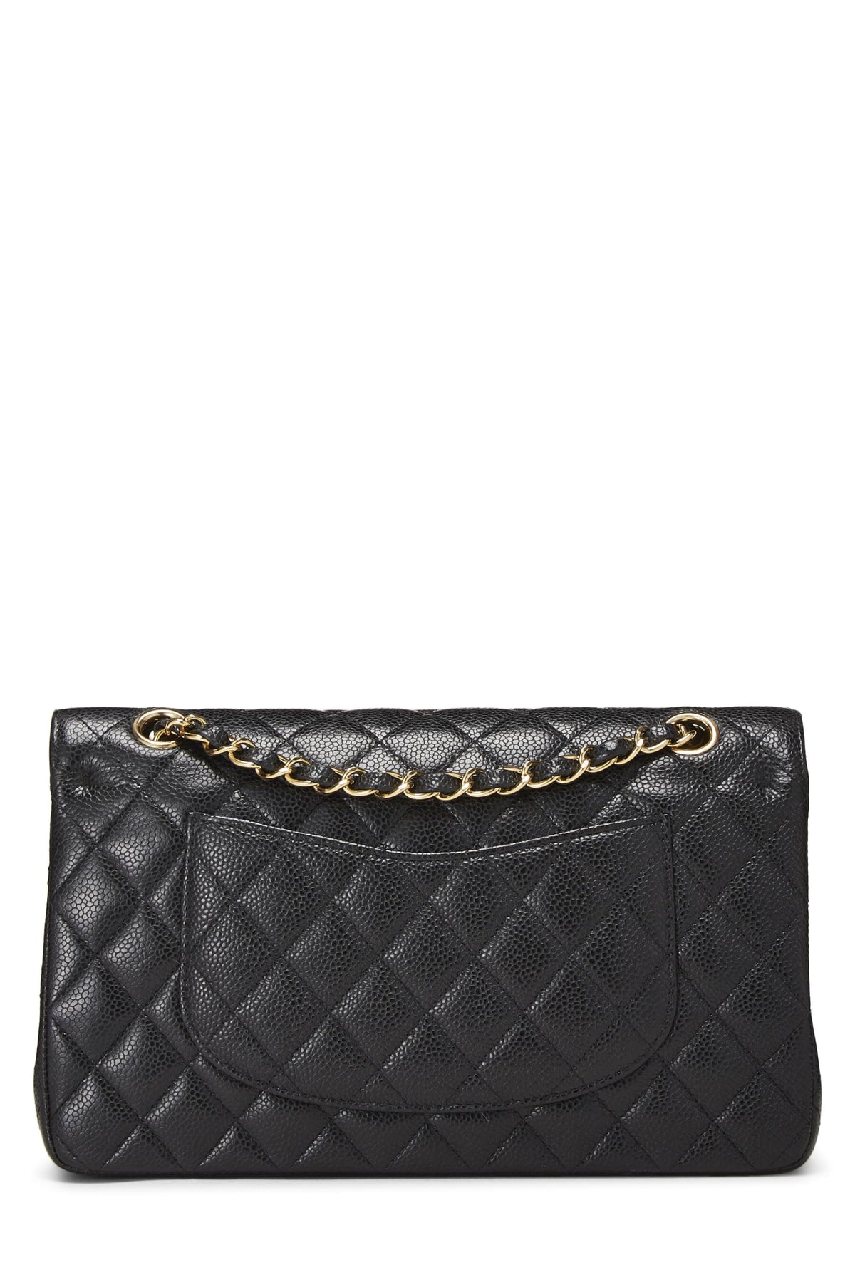 Chanel,  Black Quilted Caviar Classic Double Flap Medium, Black