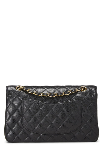 Chanel,  Black Quilted Caviar Classic Double Flap Medium, Black