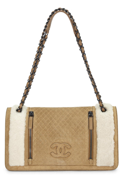 Chanel,  Brown Suede & Shearling Full Flap Bag Medium, Brown
