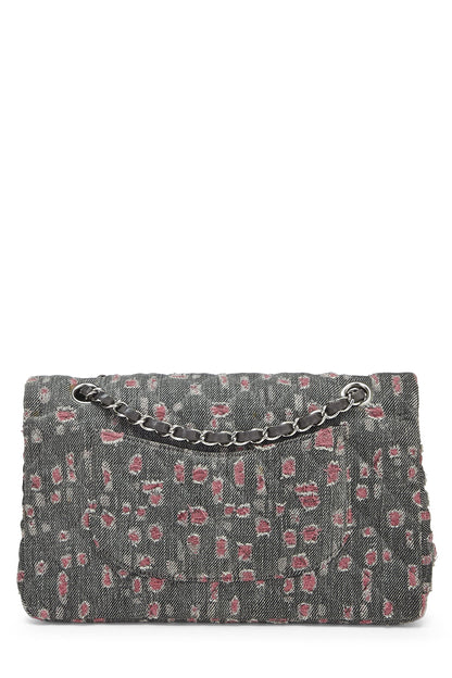 Chanel,  Grey & Pink Distressed Denim Classic Double Flap Medium, Pink