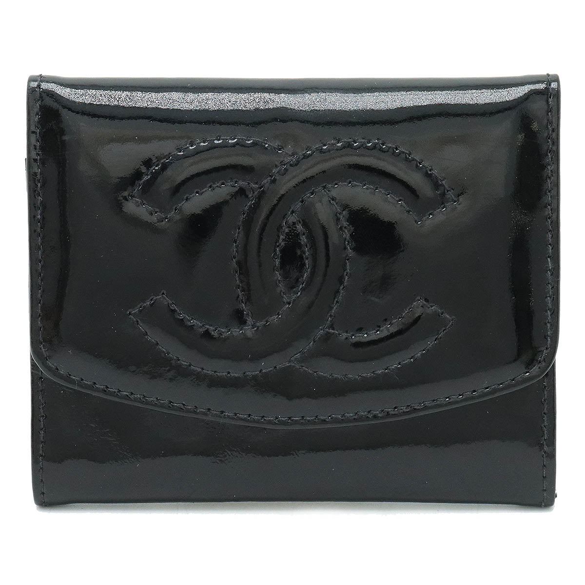 CHANEL Chanel Coinmark Coincase Coinwork Coinwork Patent Leather Black Black Silver Gold A01430