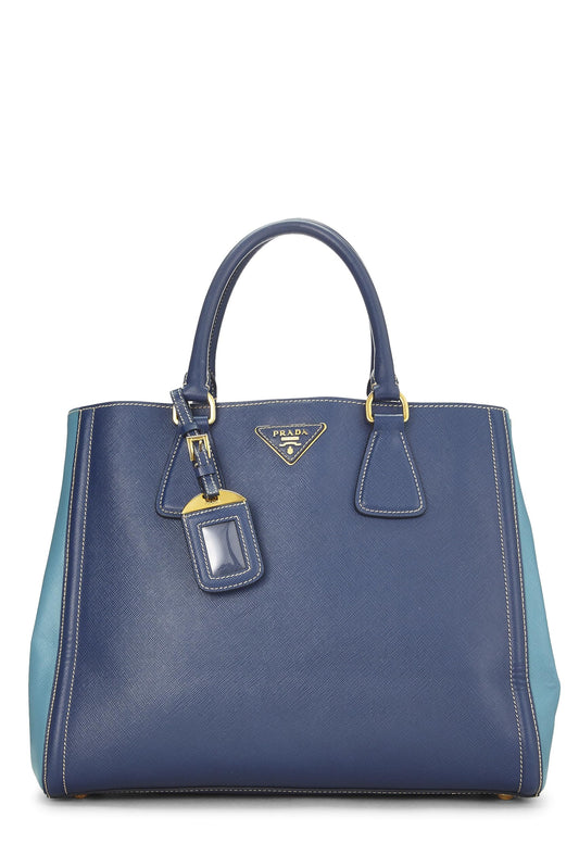 Prada,  Blue Bi-Color Saffiano Tote, Blue