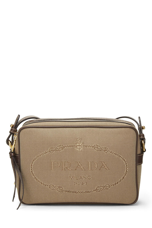 Prada,  Beige Canvas Logo Camera Bag, Brown