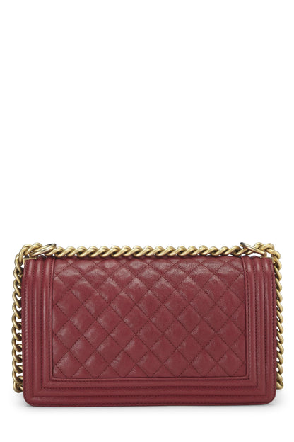 Chanel,  Black Quilted Caviar Boy Bag Medium, Red