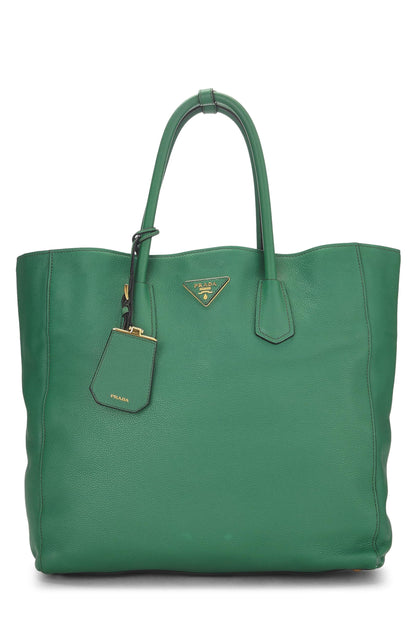 Prada,  Green Vitello Grain Tote, Green
