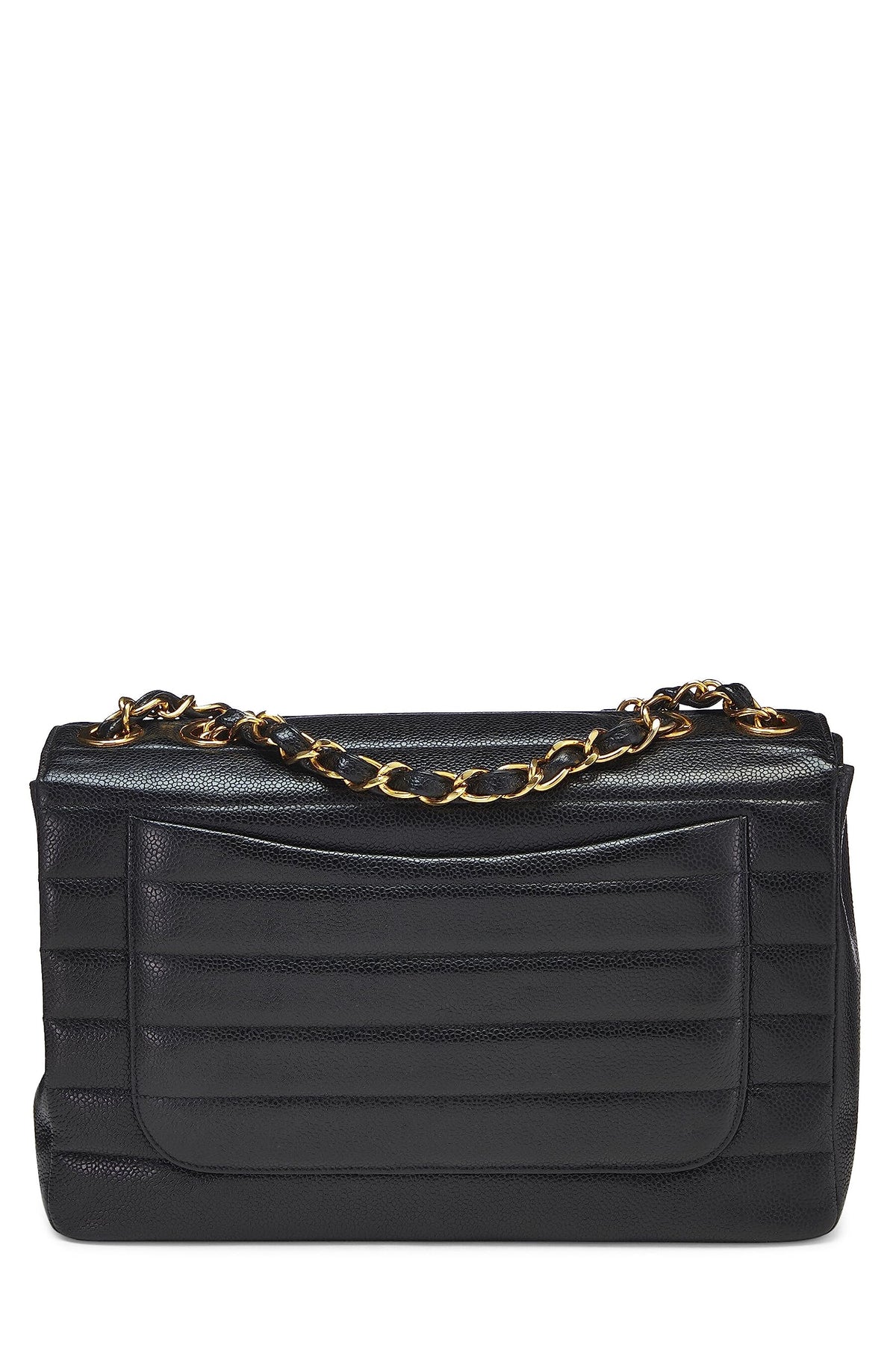 Chanel,  Black Horizontal Caviar Half Flap Jumbo, Black
