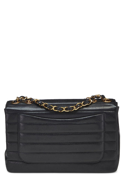 Chanel,  Black Horizontal Caviar Half Flap Jumbo, Black