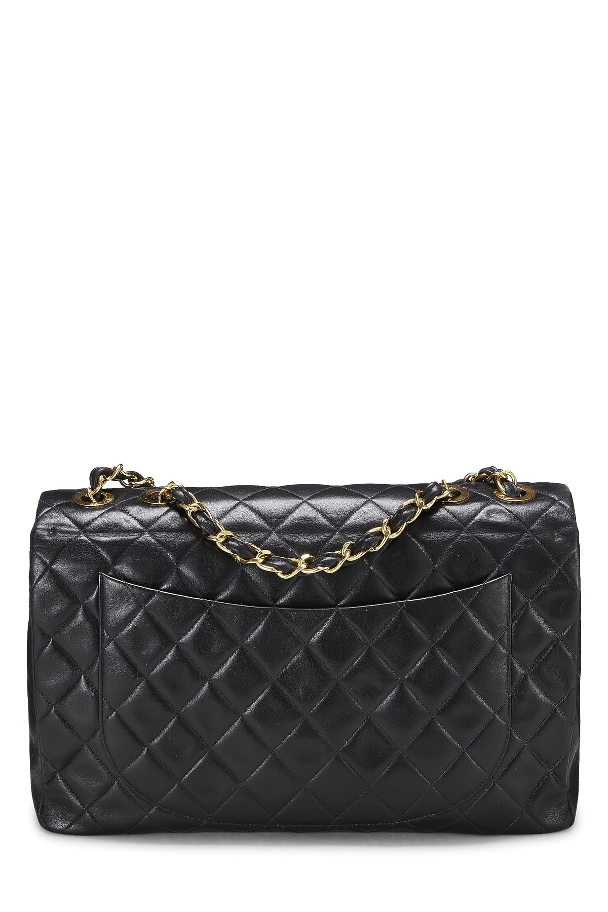 Chanel,  Black Quilted Lambskin Half Flap Maxi, Black