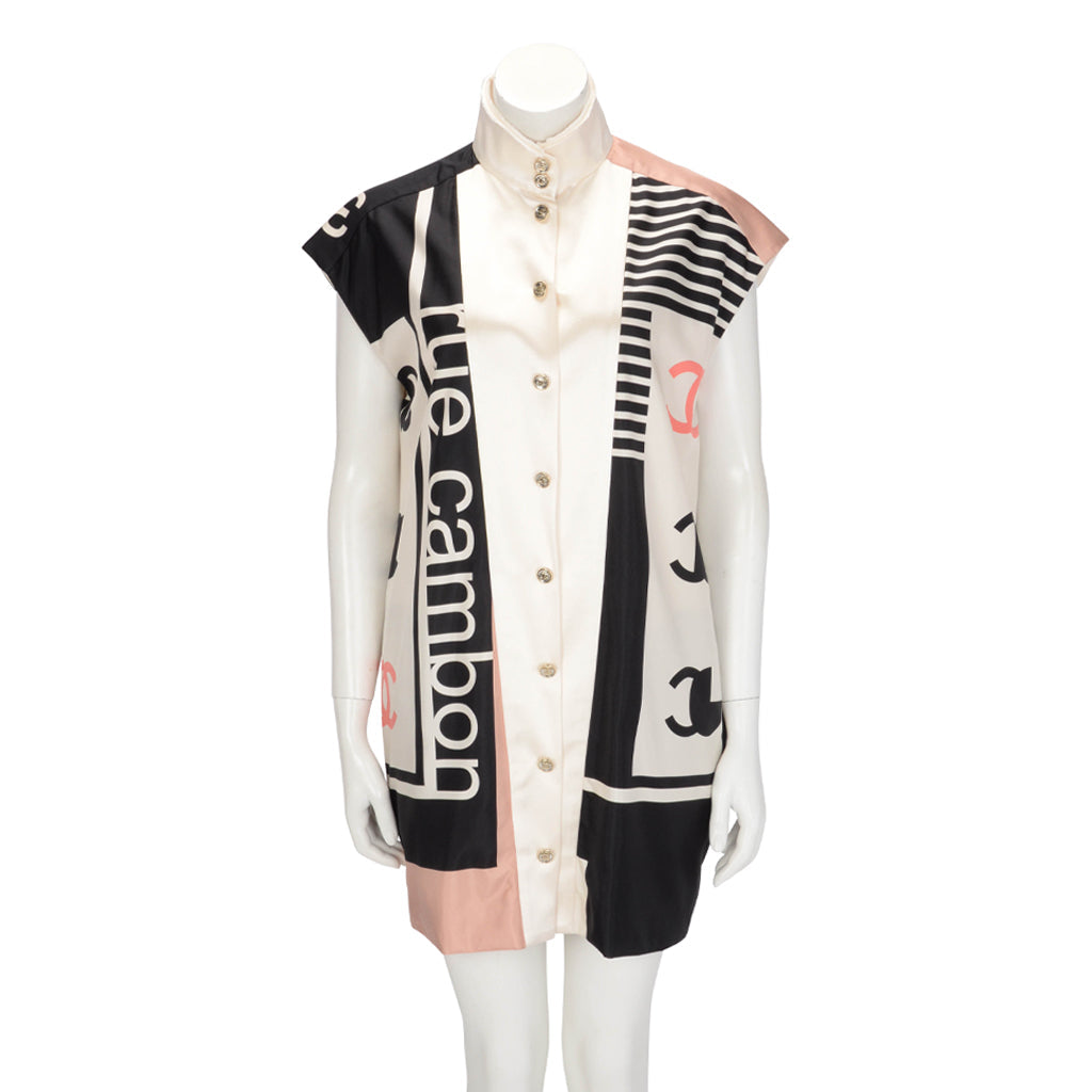 Chanel Ivory Silk CC Print Tunic Dress FR 34
