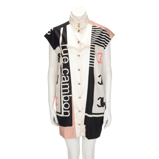 Chanel Ivory Silk CC Print Tunic Dress FR 34