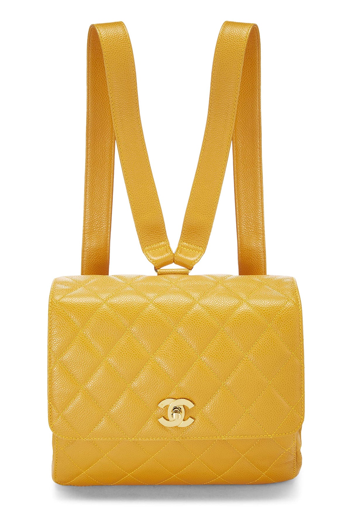 Chanel,  Yellow Quilted Caviar Backpack, Yellow