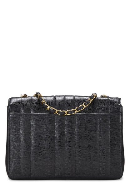Chanel,  Black Vertical Caviar Half Flap Small, Black
