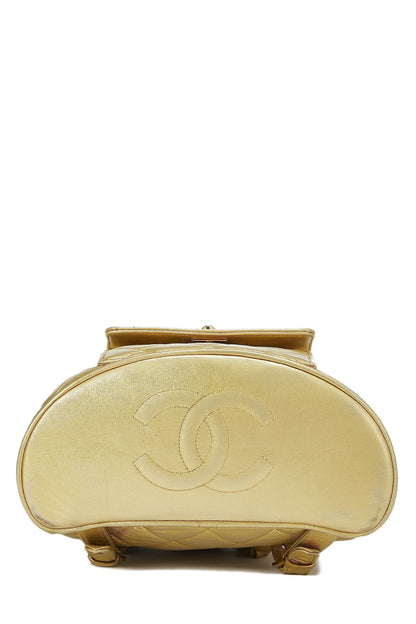 Chanel,  Metallic Gold Quilted Leather Classic Backpack Mini, Gold