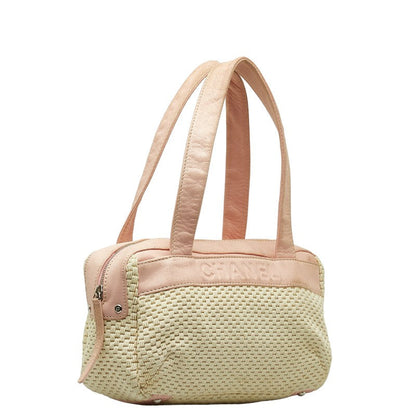 Chanel Logo One-Shoulder Bag HandBag Pink Natural Leather Cotton  Chanel