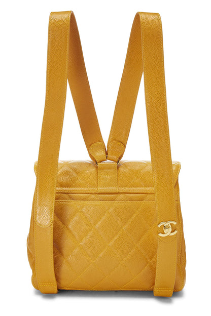 Chanel,  Yellow Quilted Caviar Backpack, Yellow