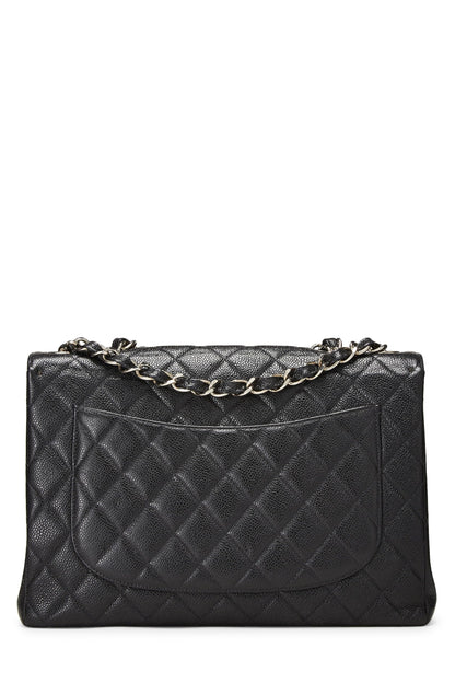 Chanel,  Black Quilted Caviar Half Flap Jumbo, Black