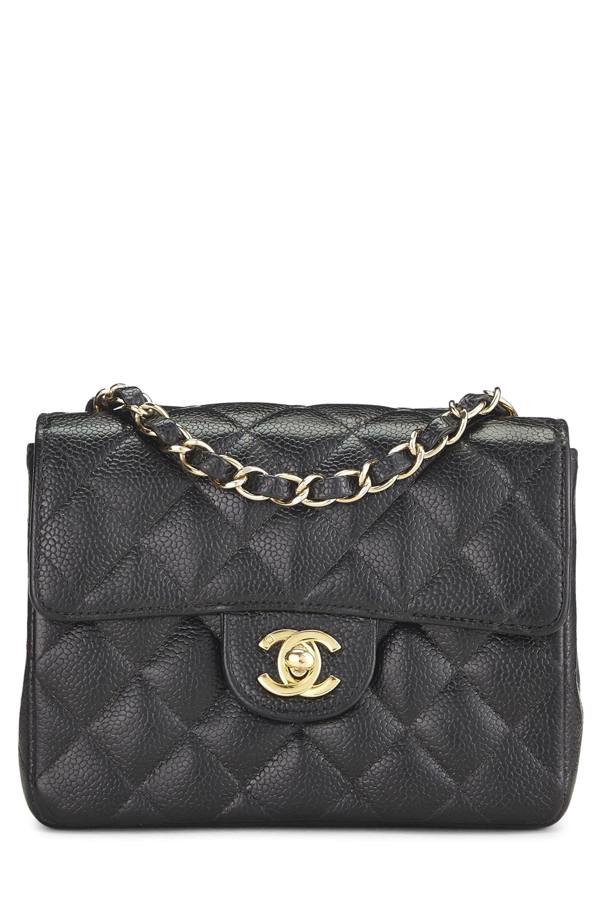 Chanel,  Black Quilted Caviar Half Flap Mini, Black