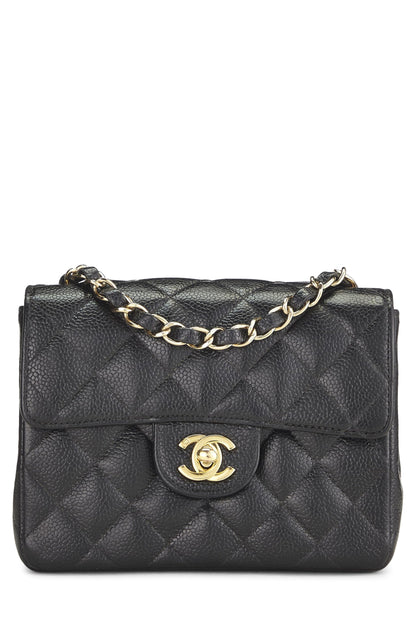 Chanel,  Black Quilted Caviar Half Flap Mini, Black