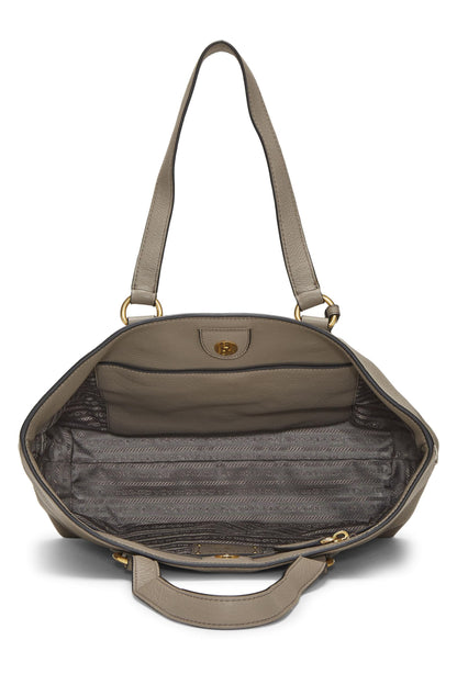 Prada,  Grey Vitello Daino Tote Small, Grey