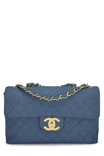 Chanel,  Blue Linen Half Flap Maxi, Blue