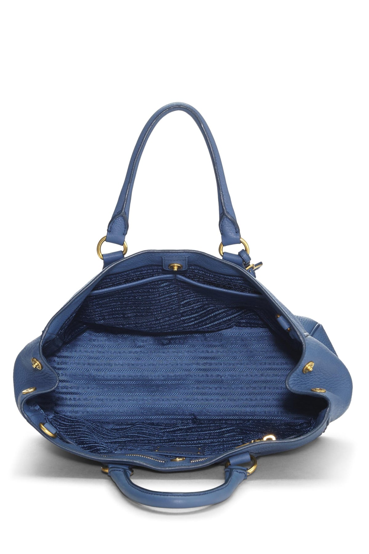 Prada,  Blue Vitello Daino Convertible Open Tote, Blue