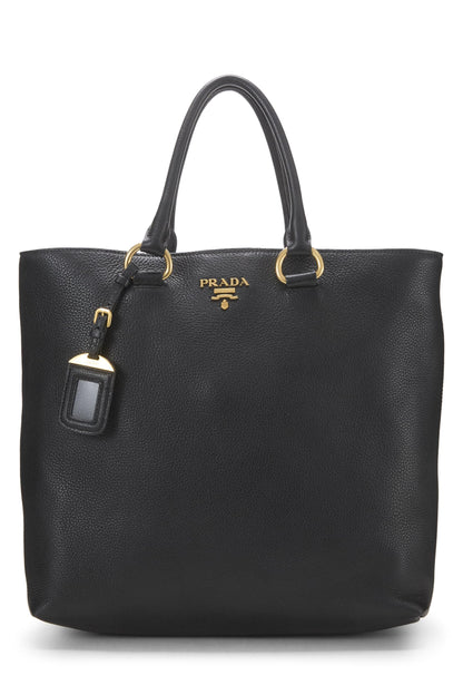 Prada,  Black Vitello Daino Phenix Convertible Shopping Tote, Black