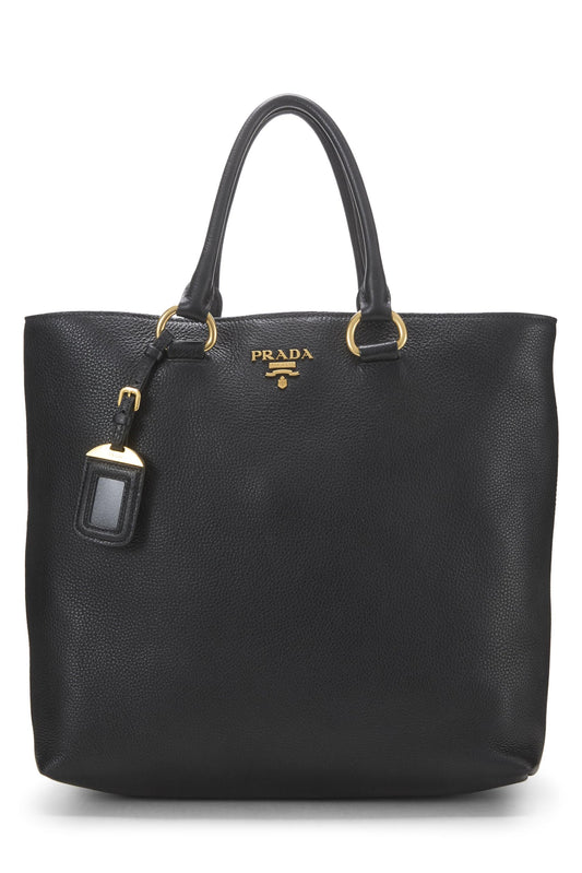 Prada,  Black Vitello Daino Phenix Convertible Shopping Tote, Black