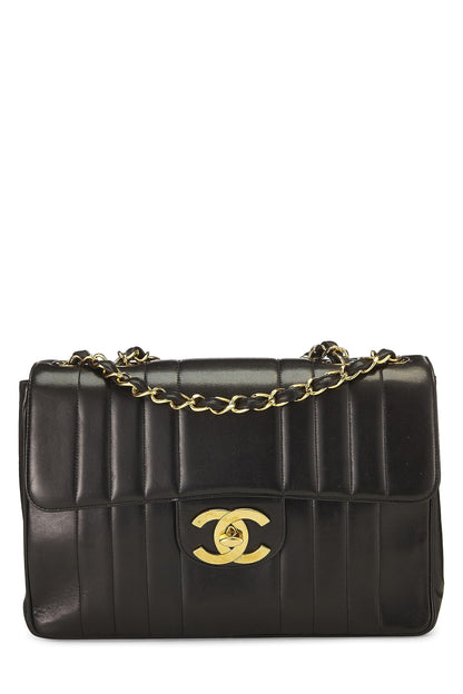Chanel,  Black Vertical Lambskin Half Flap Jumbo, Black